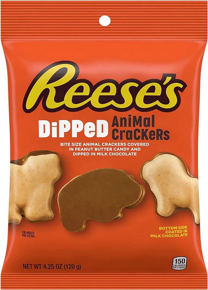 REESE'S Milk Chocolate and Peanut Butter Candy Dipped Animal Crackers