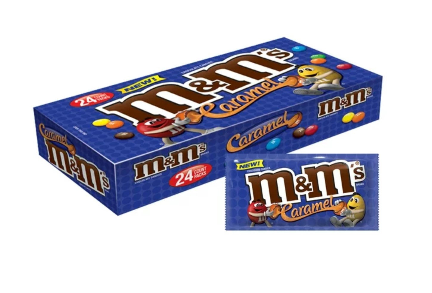 M&M'S Caramel Chocolate Candy Singles Size, 1.41 Ounce Pouch, (Singles)