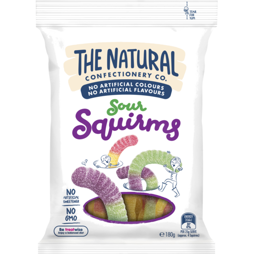 The Natural Confectionery Co. Sour Squirms Lollies 180g