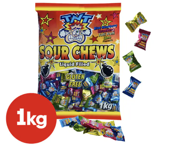 TnT Sour Chew Liquid Filled 1kg Bag